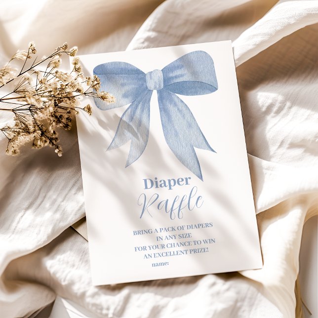 Carte D'accompagnement Bébé garçon au joli ruban à noeud bleu Raffle Lang (Créateur téléchargé)