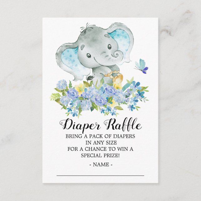 Carte D'accompagnement Bébé Garçon éléphant Douche Déchets Raffle Billet (Devant)