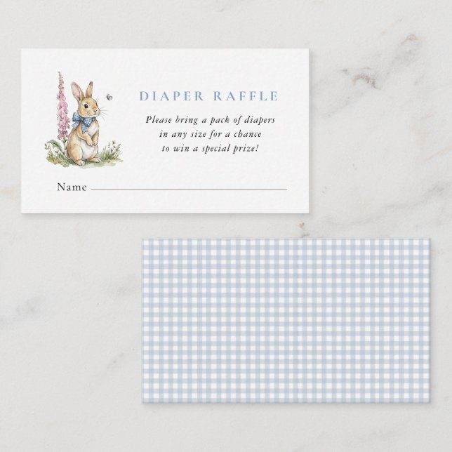 Carte D'accompagnement Bébé garçon lapin mignon tirage au sort de couche  (Devant / Derrière)