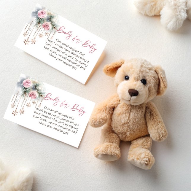 Carte D'accompagnement Bébé il fait froid à l'extérieur de la demande de  (Baby it's cold outside winter baby shower book request enclosure cards pastel pink snowflakes roses)