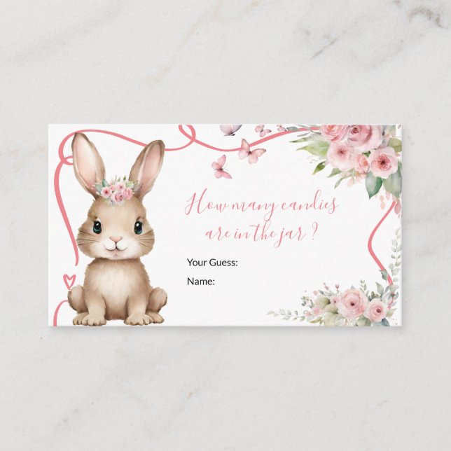 Carte D'accompagnement Bébé Lapin Mignon Fête de Naissance Fille Combien  (Devant)
