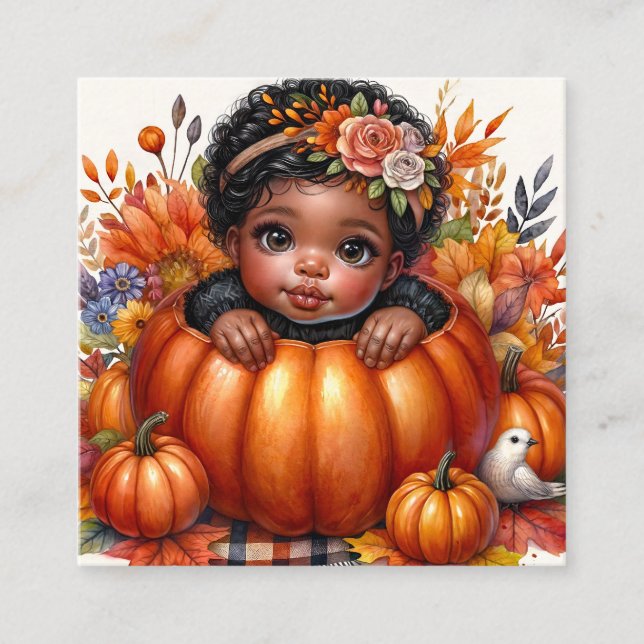 Carte D'accompagnement Bébé Noir Fille En Citrouille Automne Thème (Devant)