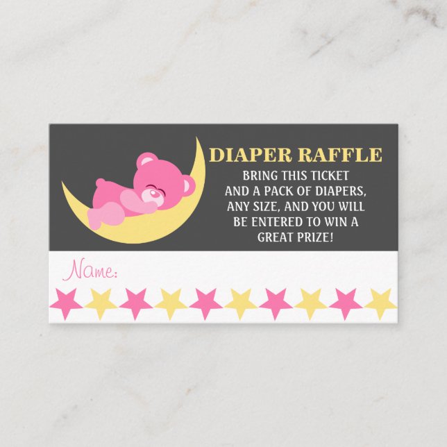 Carte D'accompagnement Bébé rose Dormir Fille Ours Déchets Raffle Billets (Devant)