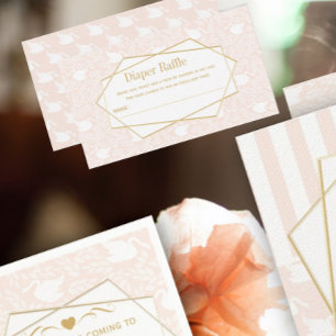 Carte D'accompagnement Bébé rose rousse Vintage Swans Déchets Raffle