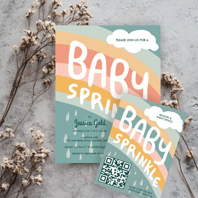 Carte D'accompagnement BÉBÉ SPRINKLE Nuages Rainbow Cute QR CODE Personna (BABY SPRINKLE Clouds Rainbow Cute Custom QR CODE Enclosure Card
)