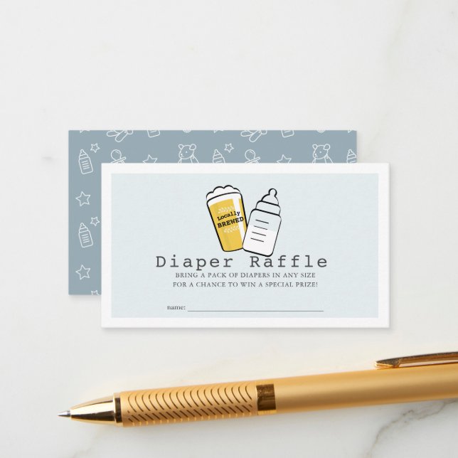 Carte D'accompagnement Beer & Baby Bottle Blue Baby Diaper Raffle Ticket (Devant/Arrière en situation)