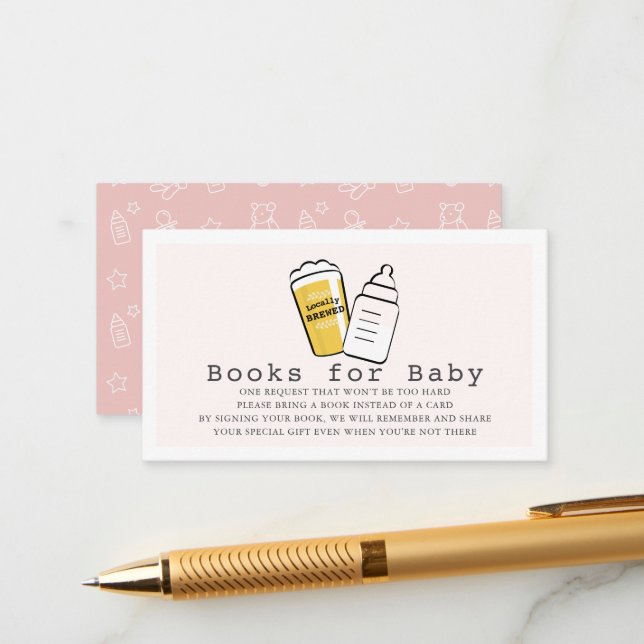 Carte D'accompagnement Beer & Baby Bottle Pink Baby Shower Book Request (Devant/Arrière en situation)