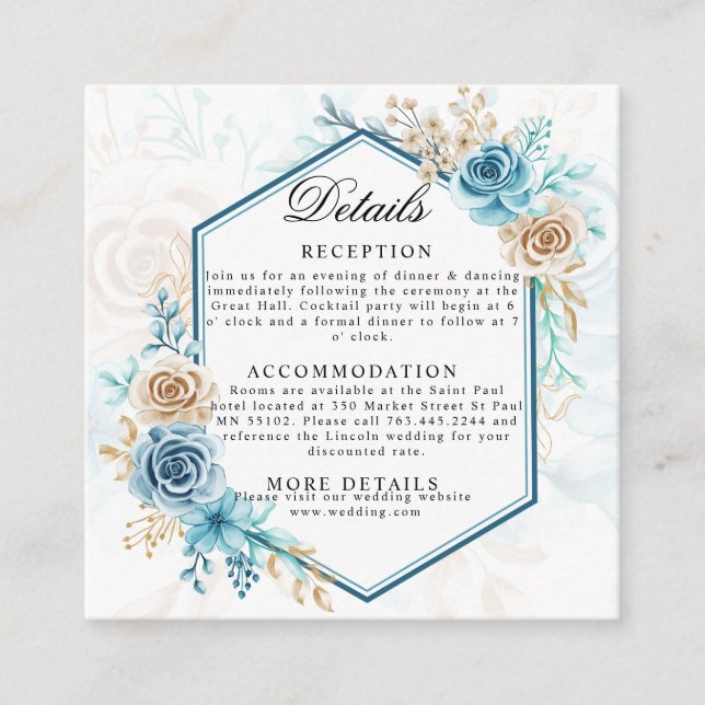 Carte D'accompagnement Beige blue Elegant Floral Wedding (Devant)