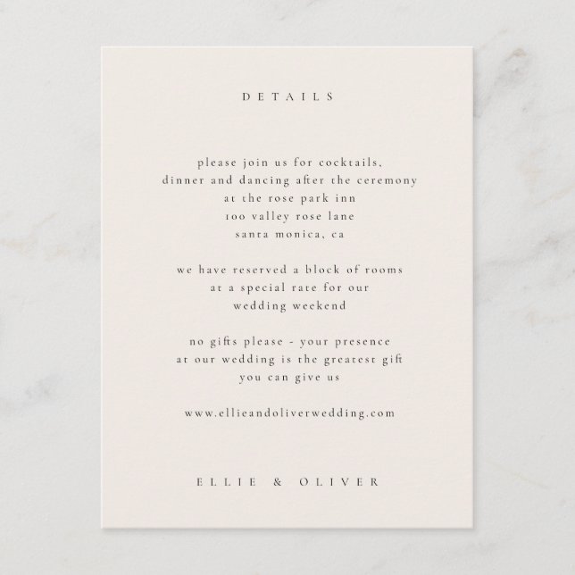 Carte D'accompagnement Beige Boho Photo Mariage Moderne (Devant)