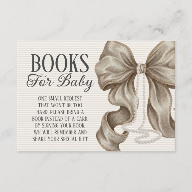Carte D'accompagnement Beige Bow Girl Baby Shower Books For Baby (Devant)