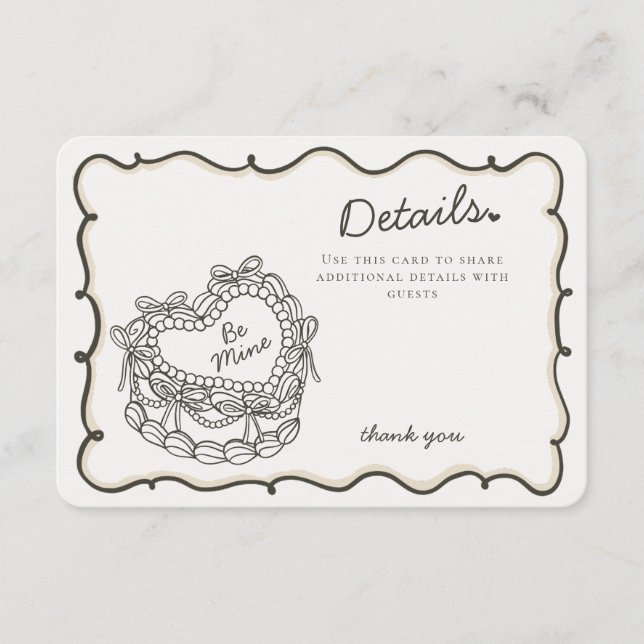 Carte D'accompagnement Beige Bow Retro Coquette Détails du gâteau Inserti (Devant)