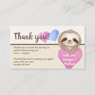 Carte D'accompagnement Beige Brown Coeur mignon Baby Sloth Merci