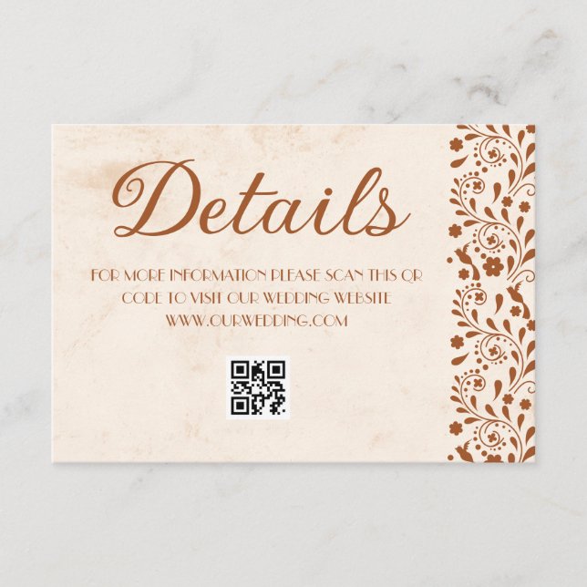 Carte D'accompagnement Beige Mexican Wedding Details QR code (Devant)