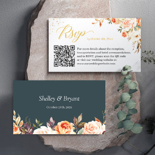 Carte D'accompagnement Belle Automne Floral Mariage Website RSVP QR Code