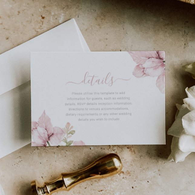 Carte D'accompagnement Belle Elegance Blush Floral Mariage Détails (Créateur téléchargé)