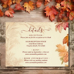 Carte D'accompagnement Belle Feuilles d'automne Détails du Mariage de aut