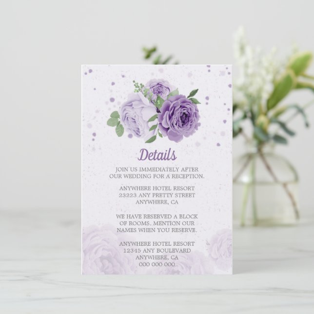Carte D'accompagnement belle fleurs violettes vert feuille botanique (Debout devant)