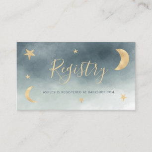 Carte D'accompagnement Belle lune d'or étoiles bleu registre baby shower