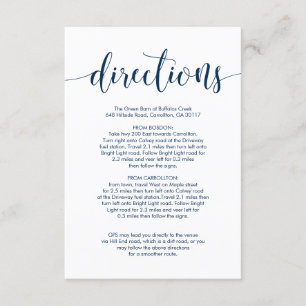 Carte D'accompagnement Belle Mariage de lieu Directions, Police bleu mari