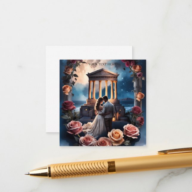 Carte D'accompagnement Belle mariée et marié debout au bord de la mer (Devant/Arrière en situation)