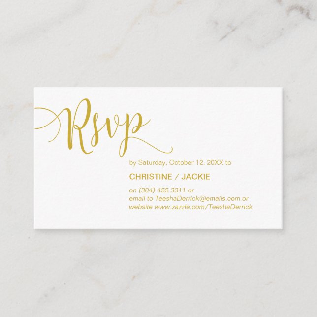 Carte D'accompagnement Belle or jaune, Parti de mariage RSVP (Devant)