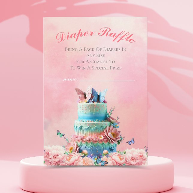 Carte D'accompagnement Belle Papillons jumeaux Baby Diaper Raffle (A cute diaper raffle enclosure card adds a special touch for your invitation. )