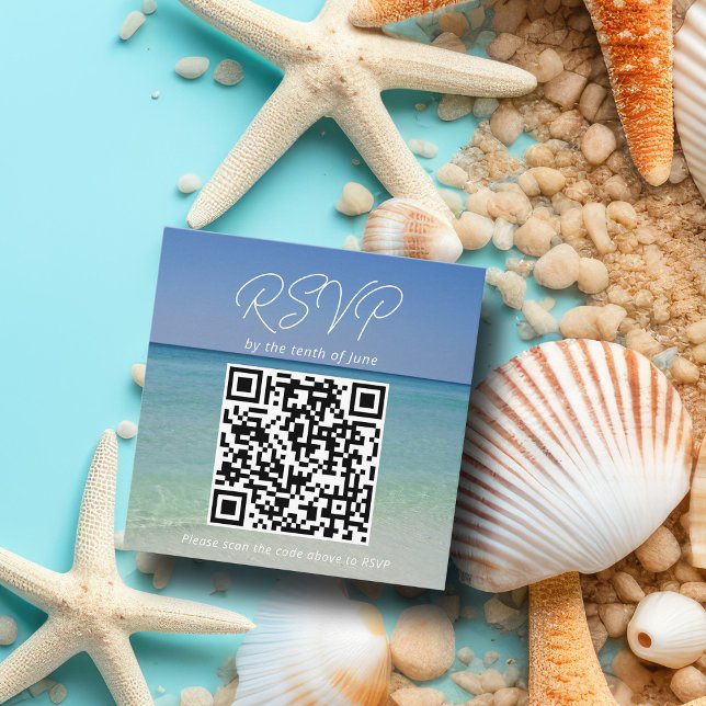 Carte D'accompagnement Belle plage Photographie Mariage QR Code RSVP (Créateur téléchargé)
