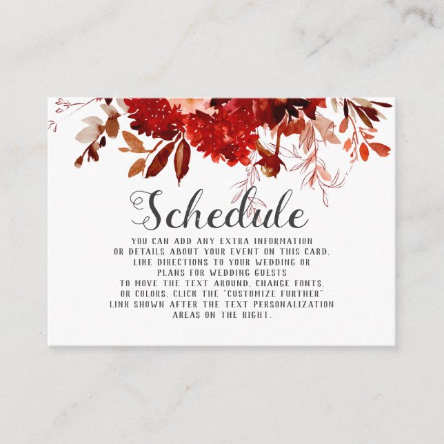 Carte D'accompagnement Belle Rustique Floral Cadre Mariage Horaire (Devant)