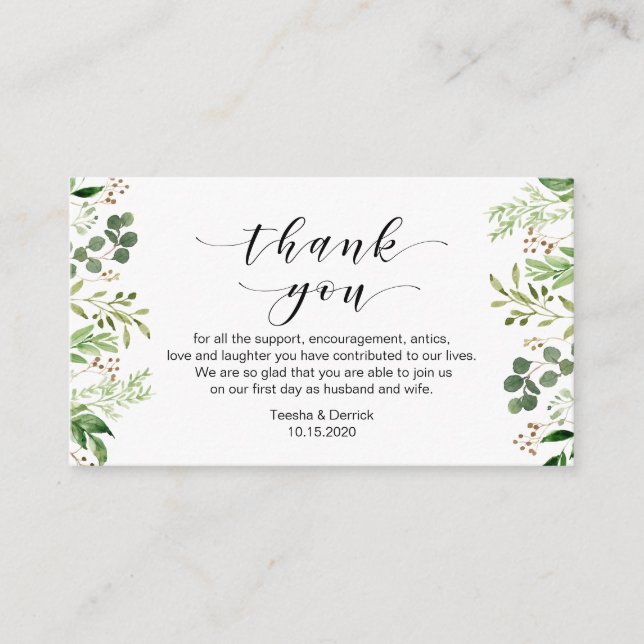 Carte D'accompagnement Belle verdure élégante, Merci Mariage (Devant)