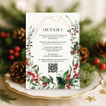 Carte D'accompagnement Berries d'hiver moderne Verdure Détails Mariage<br><div class="desc">Doté d'un cadre géométrique or délicat encerclant une luxuriante couronne d'aquarelle ornée de baies rouges et vertes, ce design allie charme saisonnier et élégance intemporelle. La série classique et la typographie rouge festive créent un équilibre parfait entre sophistication et réjouissance de vacances, ce qui en fait l'idéal pour les mariages...</div>