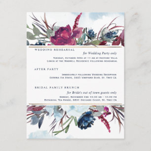 Carte D'accompagnement Berry Burgundy Blue Floral Détails du Mariage