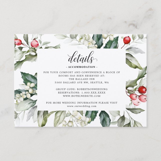 Carte D'accompagnement Berry | Noël | Détails du Mariage Enclos (Devant)