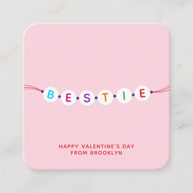 Carte D'accompagnement Bestie mignon bracelet d'amitié rose Valentin (Devant)