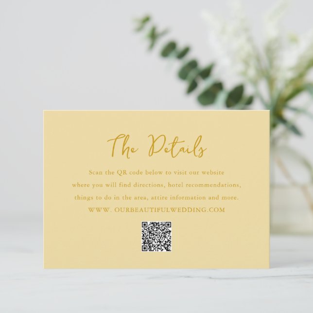Carte D'accompagnement Beurre élégant Jaune QR Code moderne Mariage (Debout devant)