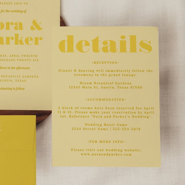 Carte D'accompagnement Beurre jaune simple Détails du Mariage (Butter Yellow Simple Wedding Details Enclosure Card)