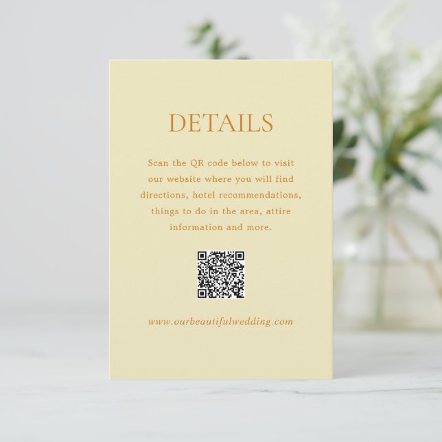 Carte D'accompagnement Beurre moderne Jaune QR Code élégant Mariage (Debout devant)