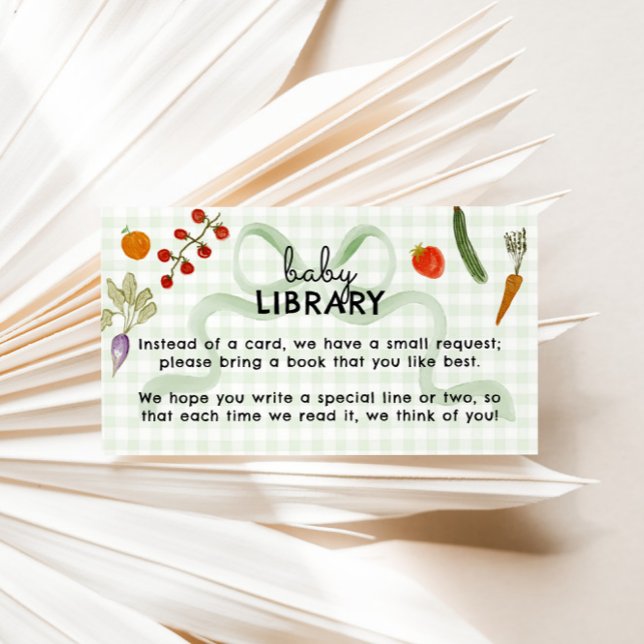 Carte D'accompagnement Bibliothèque de livres Gingham pour bébé du marché (Garden Party Little Sprout Books for Baby Library Enclosure Card)