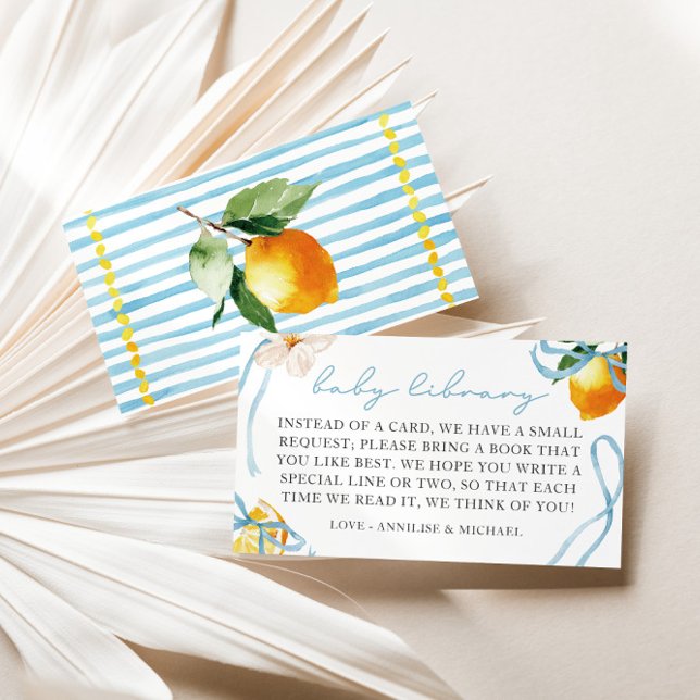 Carte D'accompagnement Bibliothèque de livres pour bébé Lemon & Bows Boys (Boys Italian Lemon Books for Baby Library Enclosure Card)