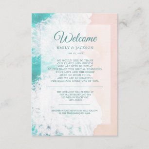 Carte D'accompagnement Bienvenue au mariage sur la plage avec océan de co