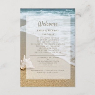 Carte D'accompagnement Bienvenue au mariage sur la plage de sable et l'oc