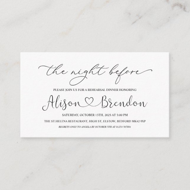 Carte D'accompagnement Bienvenue la veille du mariage Enclosure noir et b (Devant)