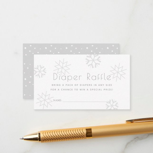 Carte D'accompagnement Billet Baby shower à feuillets de neige gris (Devant/Arrière en situation)