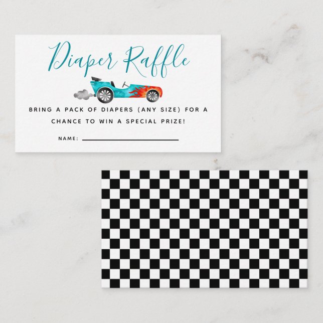 Carte D'accompagnement Billet Baby shower de voiture Blue Race (Devant / Derrière)