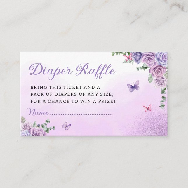 Carte D'accompagnement Billet Baby shower Papillon violet (Devant)