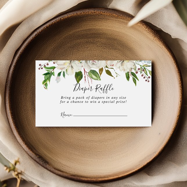 Carte D'accompagnement Billet blanc Hiver Peony Floral Diaper (Créateur téléchargé)