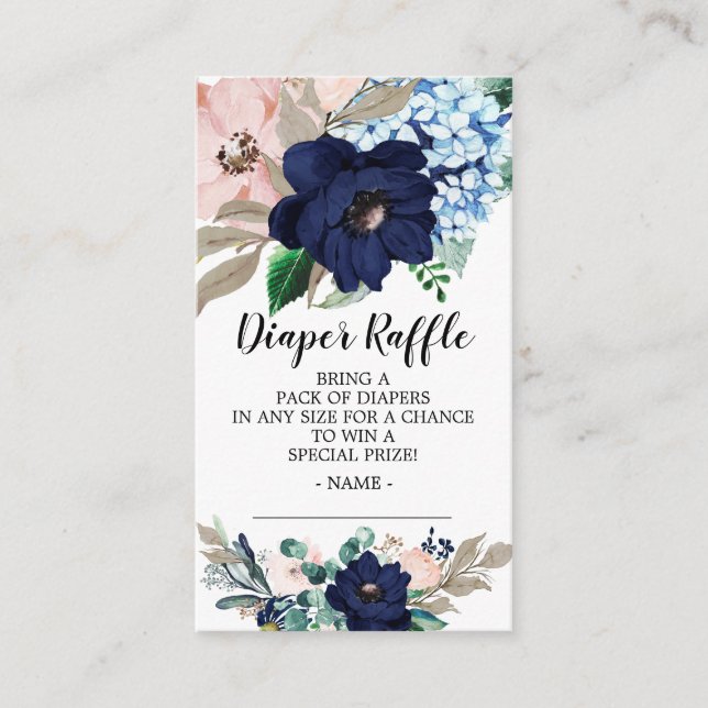 Carte D'accompagnement Billet bleu Blush Floral Baby shower Déchets Raffl (Devant)