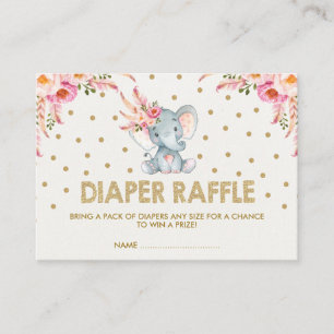 Carte D'accompagnement Billet Boho Rose Fleurs Elephant Diaper