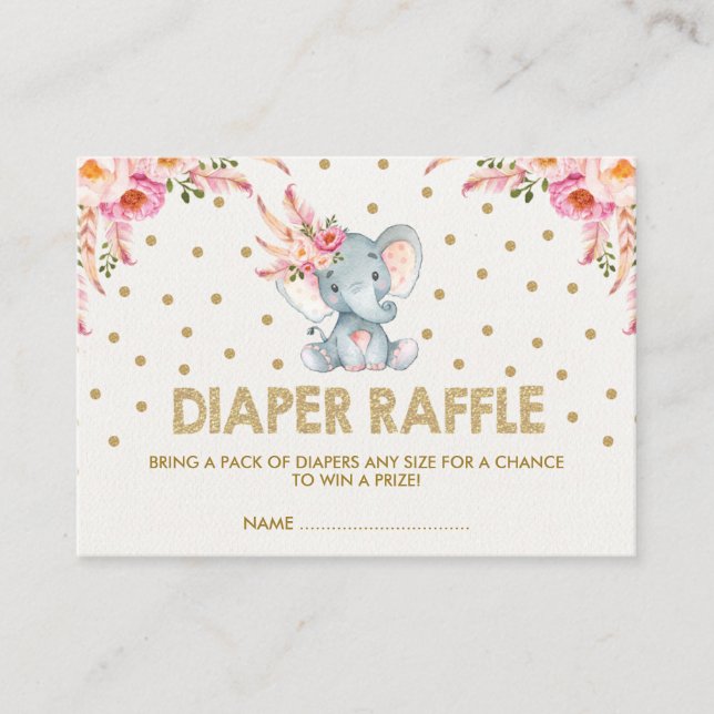 Carte D'accompagnement Billet Boho Rose Fleurs Elephant Diaper (Devant)