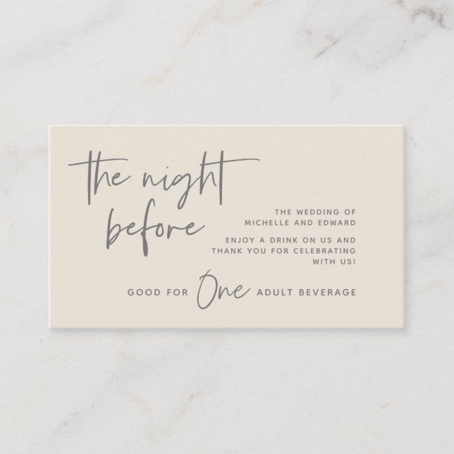 Carte D'accompagnement Billet boisson, Boissons pour adultes, Bar Mariage (Devant)