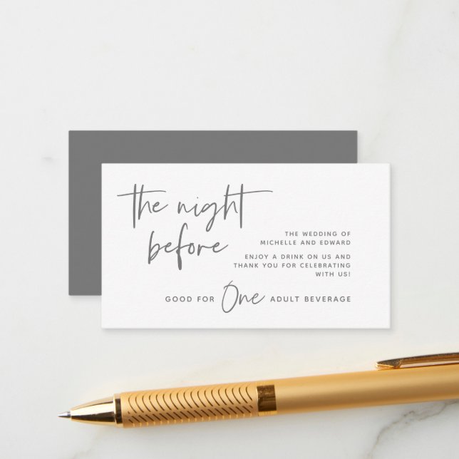 Carte D'accompagnement Billet boisson, Boissons pour adultes, Bar Mariage (Devant/Arrière en situation)